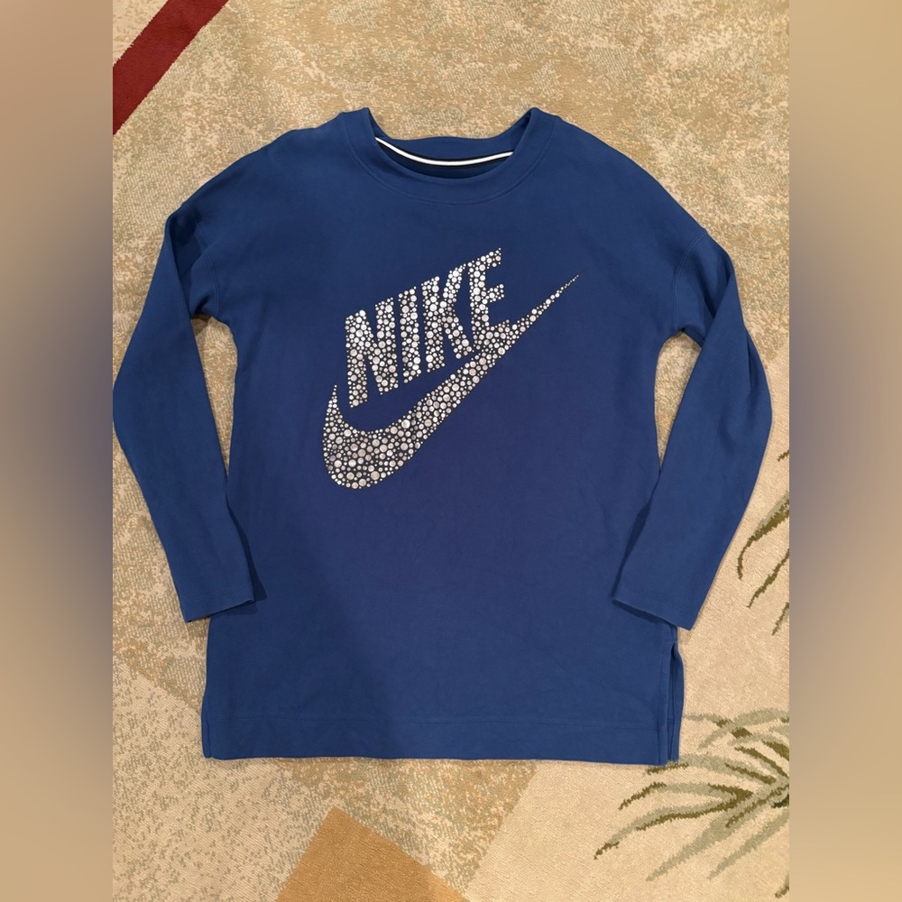 Nike Women’s Blue Lightweight Sweatshirt Tunic with Logo and slits on both sides
